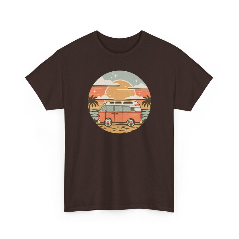 Vintage Van Dreams Nomad Campervan Vanlife Sunset T-shirt Unisex Mens Womens Heavy Cotton Graphic Tee Camping Apparel zdjęcie 3