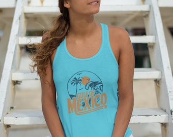 Gulf of Mexico Ladies Racerback Tank Top, Retro Beachwear, Summer Style, Vacation Sleeveless Top, Travel Shirt, Gift for Ocean Lovers