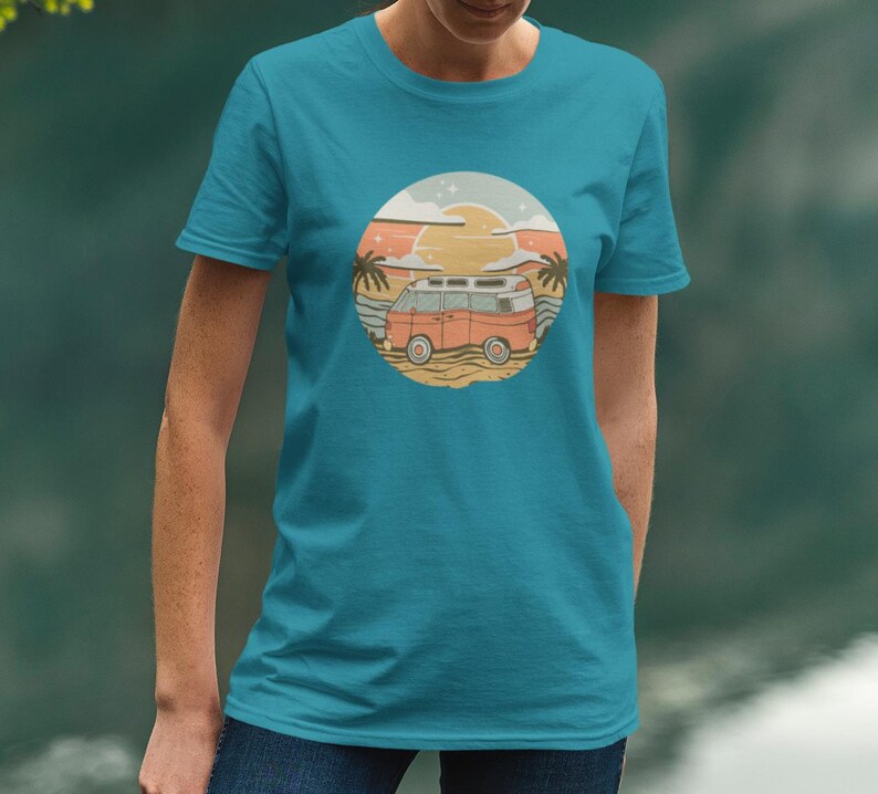 Vintage Van Dreams Nomad Campervan Vanlife Sunset T-shirt Unisex Mens Womens Heavy Cotton Graphic Tee Camping Apparel zdjęcie 10