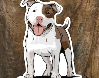 3" Pit Bull Terrier Dog Sticker - Pitbull Vinyl Decal Stickers White & Brown Puppy Dogs Waterproof Pittie Pup Pet Decals