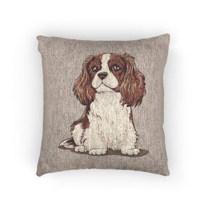 Blenheim Cavalier King Charles Spaniel Dog Woven Pillow Square Decorative Throw Cushion Home Decor Puppy Dogs Pet Lover Gift