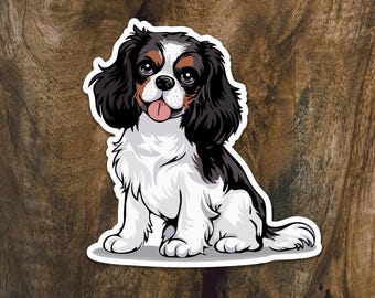 3.5" Tricolor Cavalier King Charles Spaniel Dog Sticker - Black, Brown, & White Cavaliers Dogs Vinyl Decal Stickers Waterproof Decals