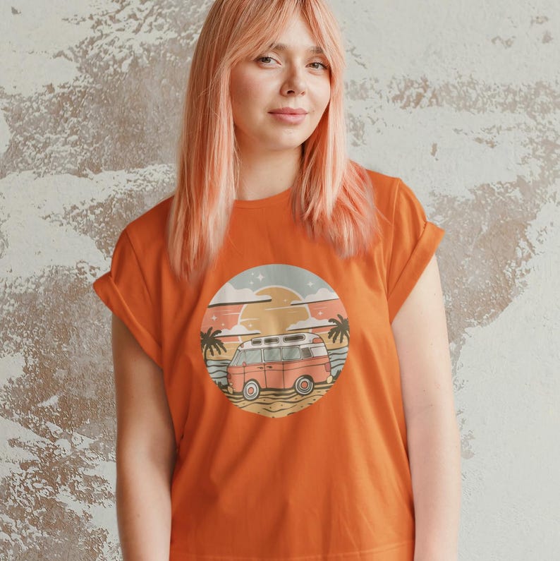 Vintage Van Dreams Nomad Campervan Vanlife Sunset T-shirt Unisex Mens Womens Heavy Cotton Graphic Tee Camping Apparel zdjęcie 8