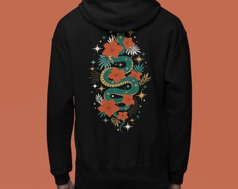 Mystic Jade Snake Zip up Hoodie - Full Zip Hooded Sweatshirt