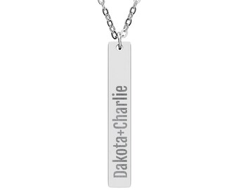 Personalized Vertical Bar Necklace, Custom Engraved Name Jewelry, Unique Gifts, Customizable Text Keepsake Necklaces