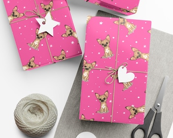 Chihuahua Dog Wrapping Paper, Puppy Dogs Print, Fun Hot Pink Gift Wrap, Cute Chihuahuas Puppies, Birthday Anniversary Holiday