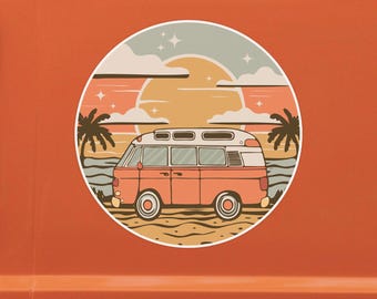 4" Vintage Van Dreams Sticker - Retro Vanlife Travel Camper Vans Vinyl Decal Stickers Waterproof Outdoor Car RV Motorhome Bumper Sticker