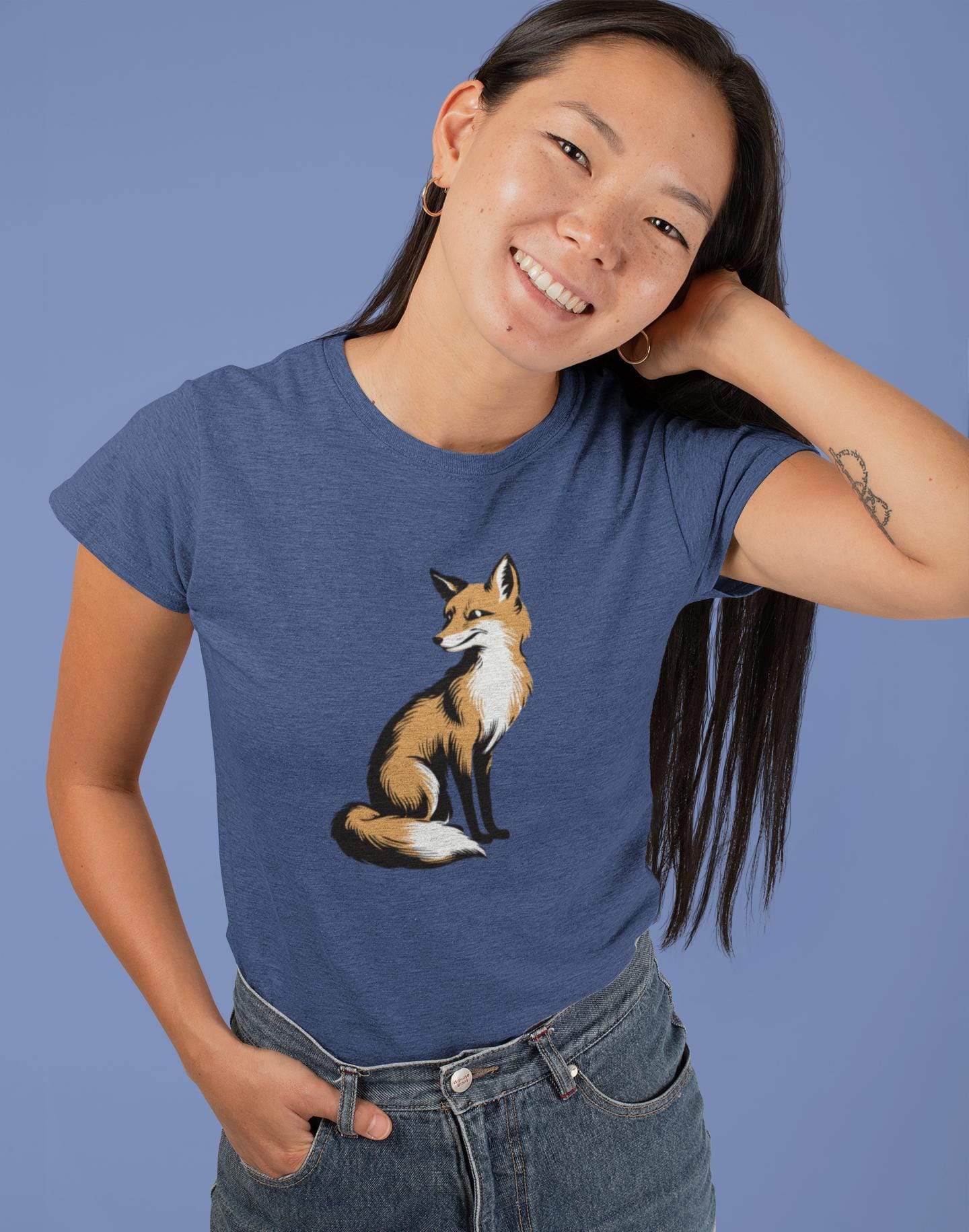 Fox Women's Fitted Tee, Cute Animal Graphic T-shirt for Her, Slim