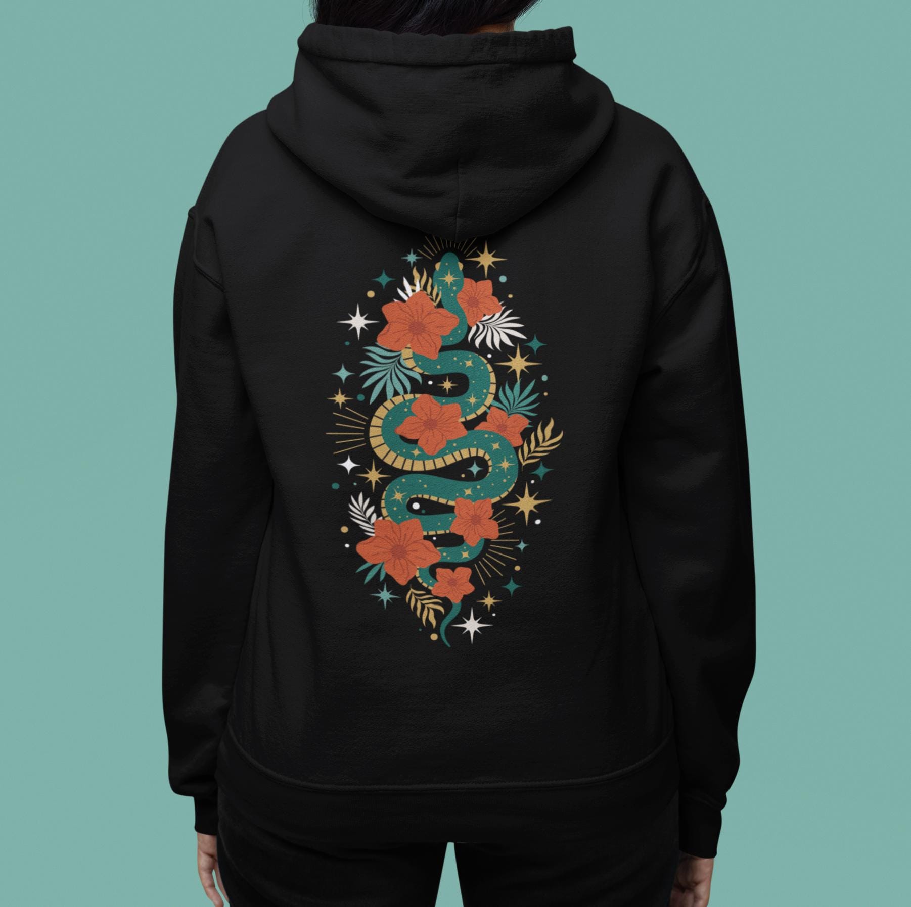 Mystic Jade Snake Zip up Hoodie - Full Zip Hooded Sweatshirt