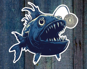 4" Deep Sea Anglerfish Vinyl Sticker - Angler Fish Lure Decal Stickers Waterproof Outdoor Nautical Decals