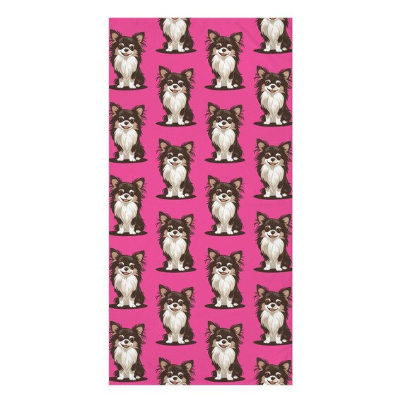 Beach Towel, Hot Pink Long Haired Chihuahua Dog Pattern, Mink