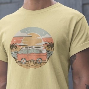 Vintage Van Dreams Nomad Campervan Vanlife Sunset T-shirt Unisex Mens Womens Heavy Cotton Graphic Tee Camping Apparel zdjęcie 1