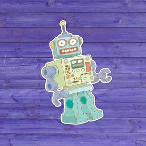 Retro Robot Sticker - Cute Robots Vinyl Stickers Decal Stickers Colorful Toy Robots Waterproof Outdoor Decals for Laptop, Car, Water Bottle