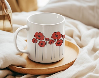 Red Poppy Flowers Ceramic Mug 11oz, Floral Poppies Coffee Cup, Nature Design Tea Mugs, Gift for Gardener, Mother's Day Gift