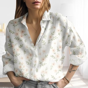Camicia a fiori minimal, camicia casual a fiori semplici, camicia a fiori minimal per lei, camicia a maniche lunghe Floral Lover