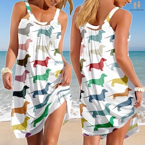 Vestido de verano tipo bandolera para perro salchicha, vestido playero para mujer, vestido para mascota, vestido tipo bandolera para animales, vestido divertido para perro salchicha.