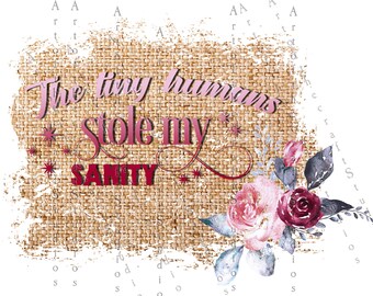 The Tiny Humans Stole my Sanity Grunge Floral Pink Design Sublimation Digital Download