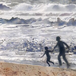 Boys Children Boy Child Beach Giclee Print of a Watercolor Painting Seascape Artist Artwork Custom hand painted handmade  waves ocean