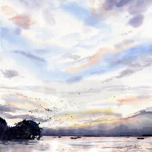 Lake Murray Martin Island Bomb Island art Print watercolor painting Landscape  Large Big Huge Canvas Custom  realistic  South Carolina Birds