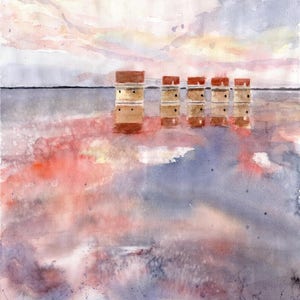 Lake Murray Dam art Print watercolor painting  Landscape  Large Big Huge Canvas Custom South Carolina Sunset Sunrise pink