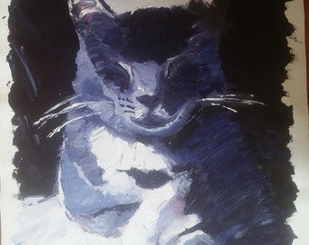 灰色の灰色の猫ロシアンブルーアート水彩画のプリント水彩画のプリント