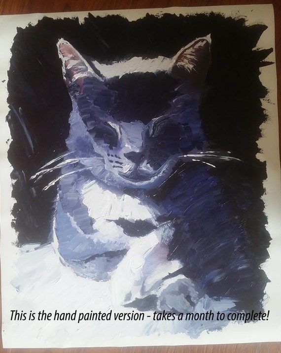 灰色の灰色の猫ロシアンブルーアート水彩画のプリント水彩画のプリント