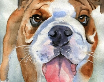 Print English Bulldog Portrait Art Watercolor Painting Art Pet Portrait Reproduction large big decor decoration gift unique