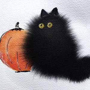 Halloween Aquarel Tutorial - Nat in Wet Fluffy Loose Black Cat Painting Project