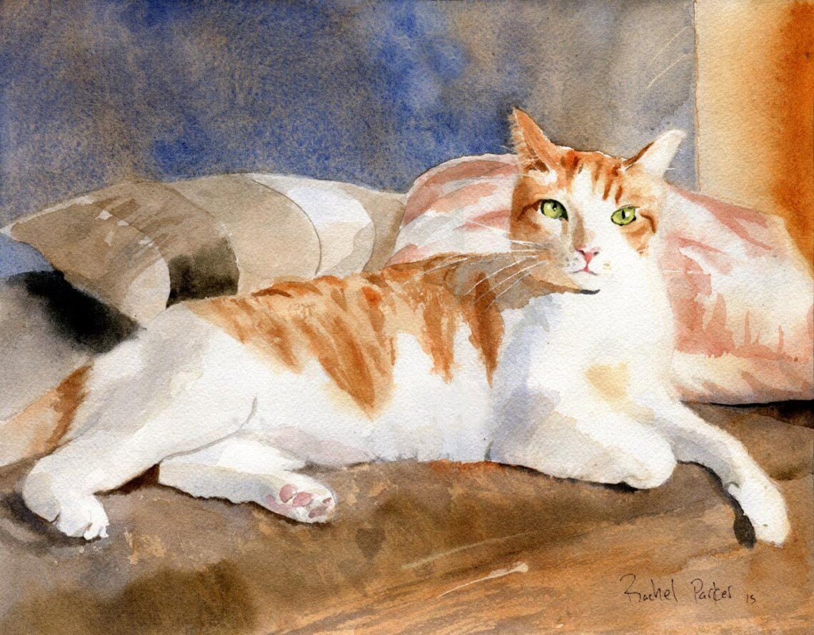 Tabby Cat Art Print of a Watercolor Painting Big Large Huge Cat Lover ...