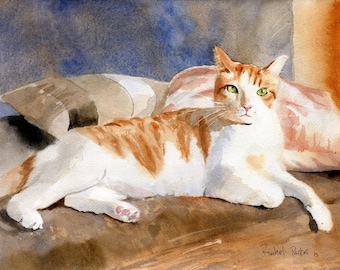 Brown Tabby Cat Art Print of My Watercolor Painting Artwork Artist Huge ...