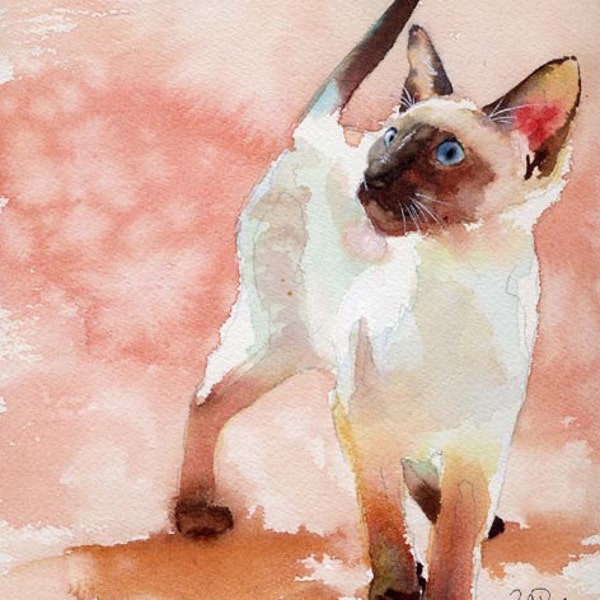 Siamese Cat Art Print of my  Watercolor Painting Seal Point Chocolate Point Bug Huge Large Custom Canvas portrait realistic realism