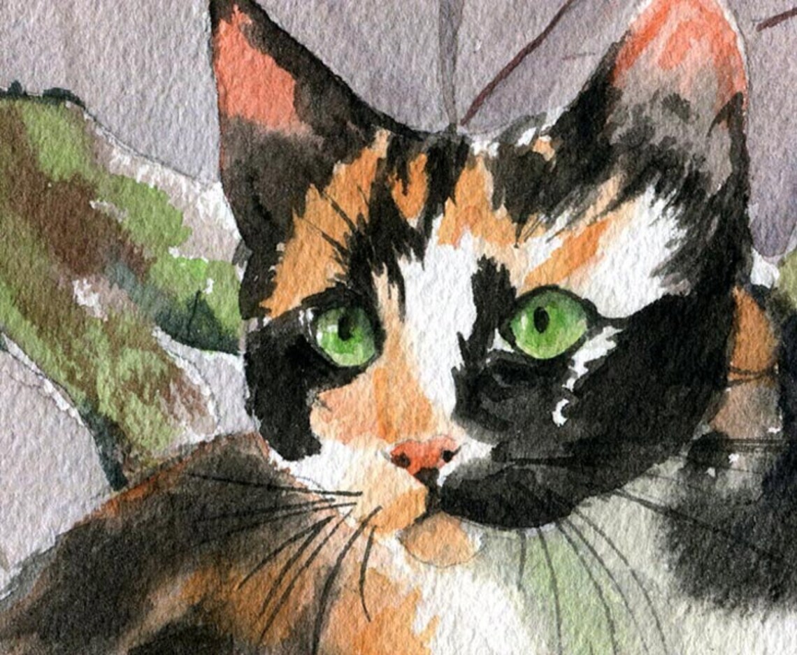 Calico Cat Art Print of a Watercolor Handmade Painting Large Etsy