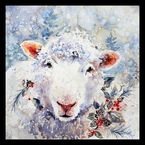 お祝いの農場の休日の羊オリジナルの羊のアート羊の水彩画羊の絵画