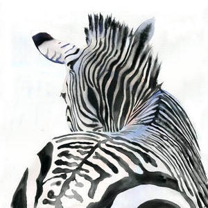 Zebra Art Print of Watercolor Painting Safari Africa black white large huge big custom canvas hand painted