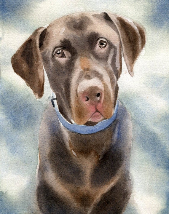 Chocolate Labrador Retriever dog art Print watercolor painting lab custom hand painted huge large big Giclee brown