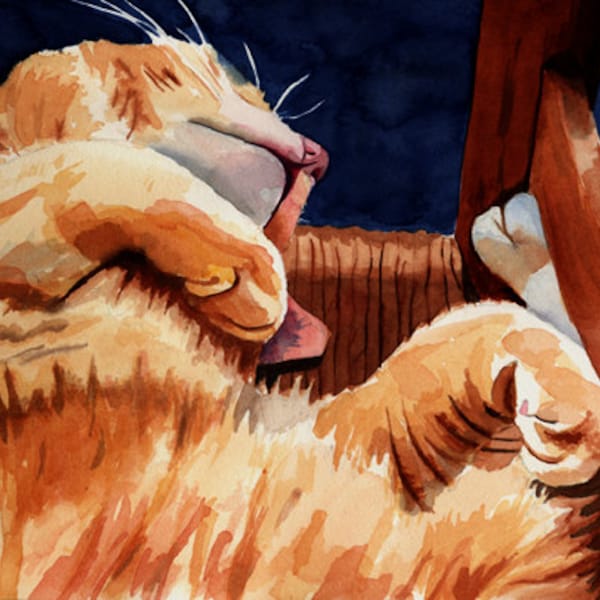 Orange Marmalade Ginger Tabby Cat Art Print of my watercolor painting large huge big girls decor custom hand painted acrylic giclee