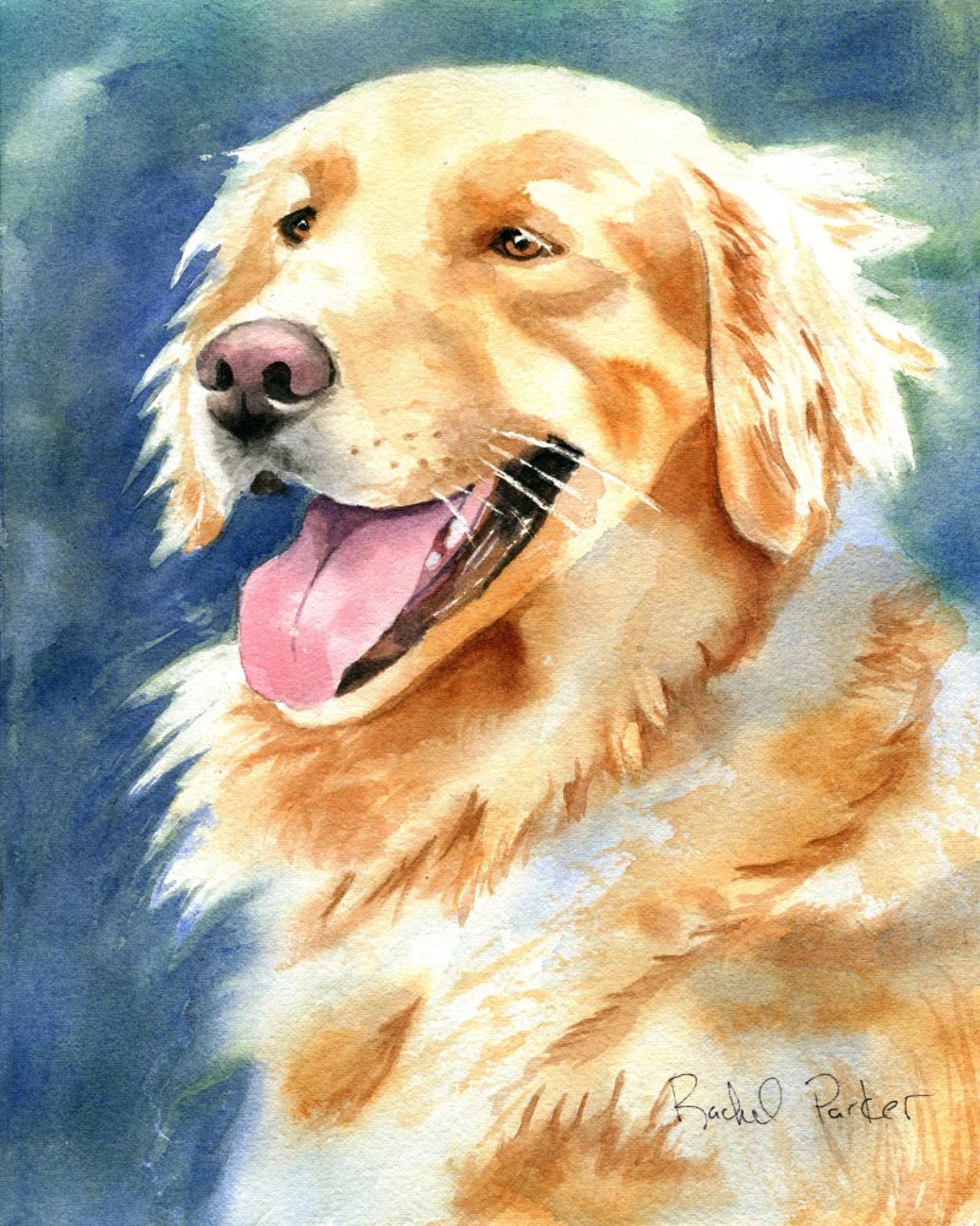Print Golden Retriever Dog Portrait Art Watercolor Painting | Etsy