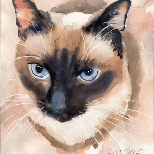Print Applehead Siamese Cat Art Print of a watercolor Painting Big Large Huge Cat Lover Gift Seal Chocolate Point Decor Traditional