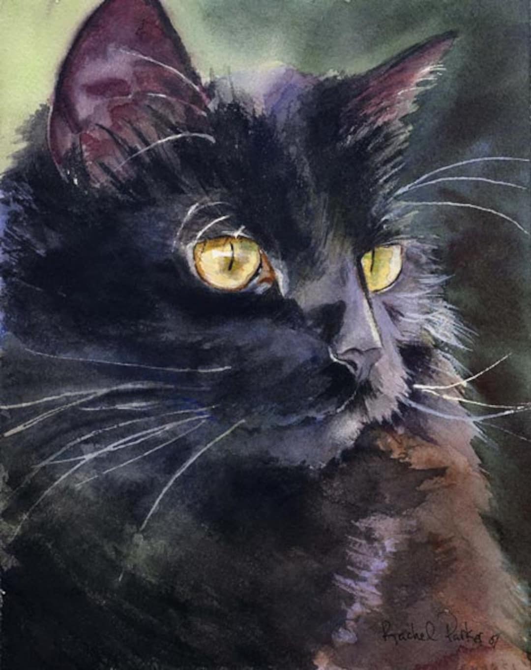 Black Cat Art Painting PRINT Watercolor Painting Rachel Parker