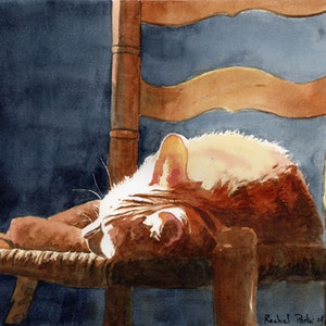 Orange Marmalade Ginger Tabby Cat Art Print of my watercolor painting Giclée large huge big