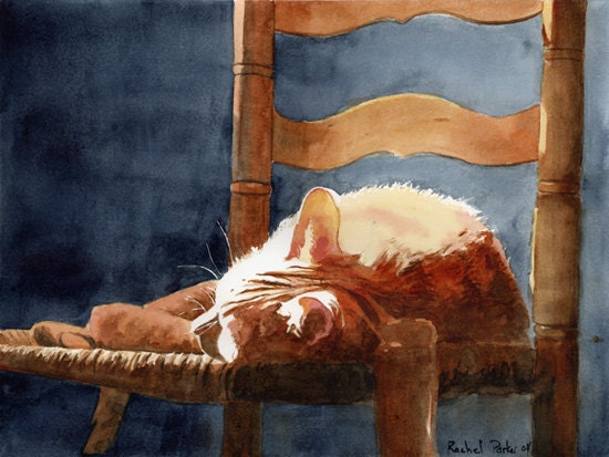 Orange Marmalade Ingwer Tabby Katze Kunstdruck meines Aquarells Giclée groß groß