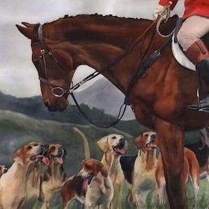 Foxhunt art PRINT Hunt Horse Hounds Signed watercolor painting Giclée Hand Painted Large Big Custom Thoroughbred Fox Hunt