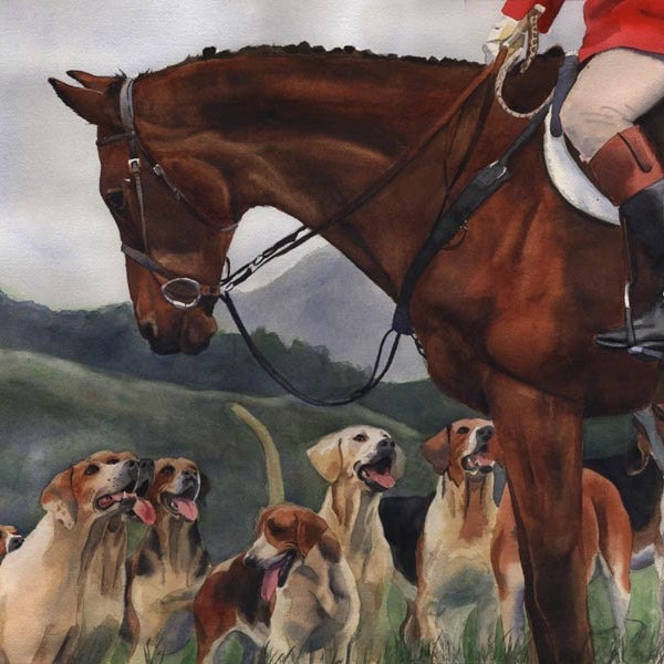 Foxhunt art PRINT Hunt Horse Hounds Signed watercolor painting Giclée Hand Painted Large Big Custom Thoroughbred Fox Hunt