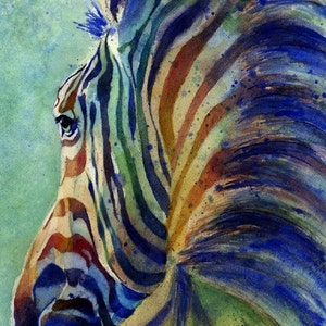 Zebra Art Print of my watercolor painting Zebra on Alert Baby Shower Gift Nursery