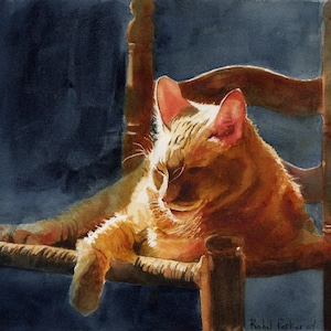 Orange Marmalade Ginger Tabby Cat Art Print of my watercolor painting large huge big realistic realism custom canvas