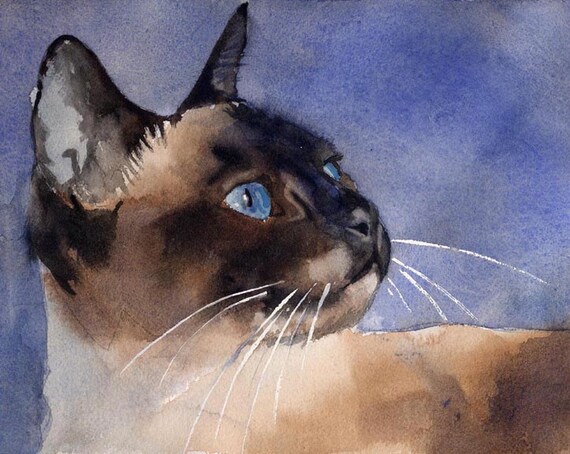 Giclee PRINT Siamese Cat Art Watercolor pet portrait Pair chocolate seal point