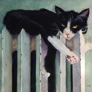 Tuxedo Katze Kunstdruck meiner Original Aquarell Tuxedo Tuxedo Schwarz Weiß
