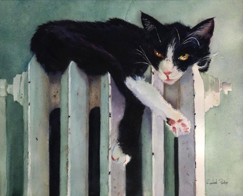 Tuxedo Cat Art Print of My Original Watercolor Toasty Tuxedo Etsy
