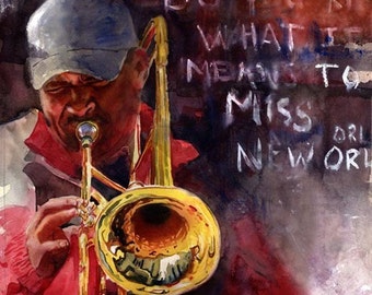 New Orleans Jazz Kunstdruck meines Aquarells. New Orleans Ephemera.