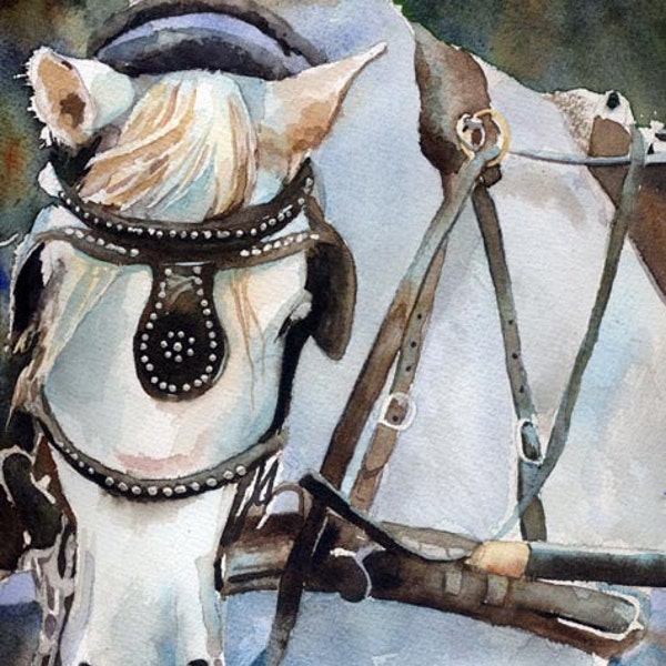 Percheron White Horse Art Print of Charleston Draft Horse